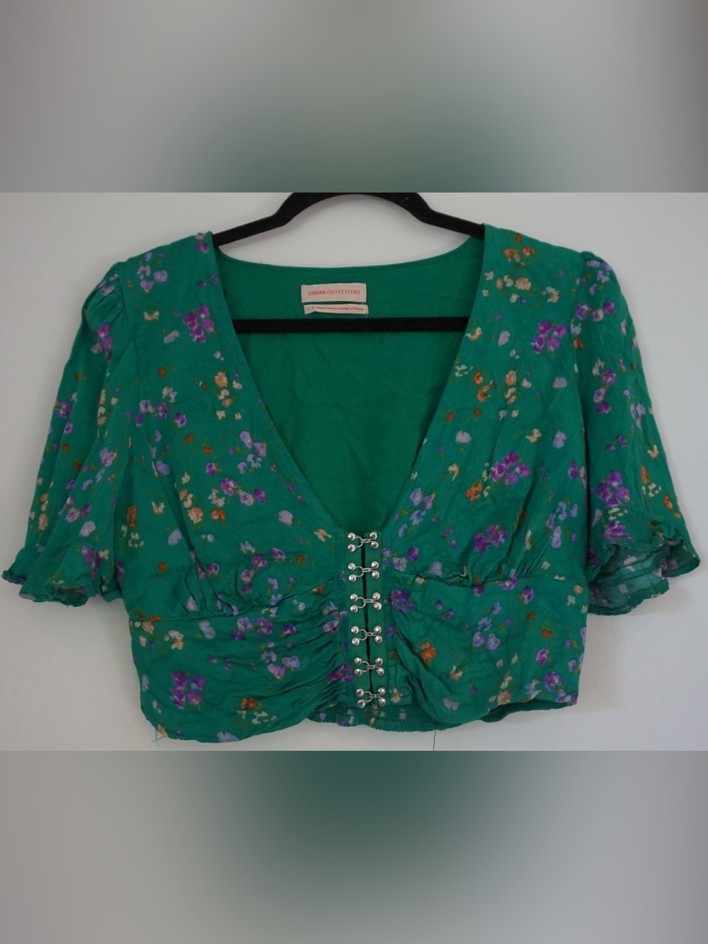 Urban Outfitters Green Floral Hook-Front Crop Top